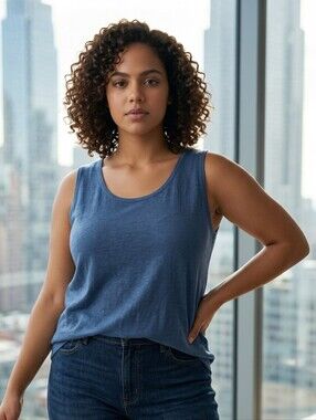 Choices Indigo Blue Ribbed Knit Sweater Tank Shell Large NWT Office Minimalist